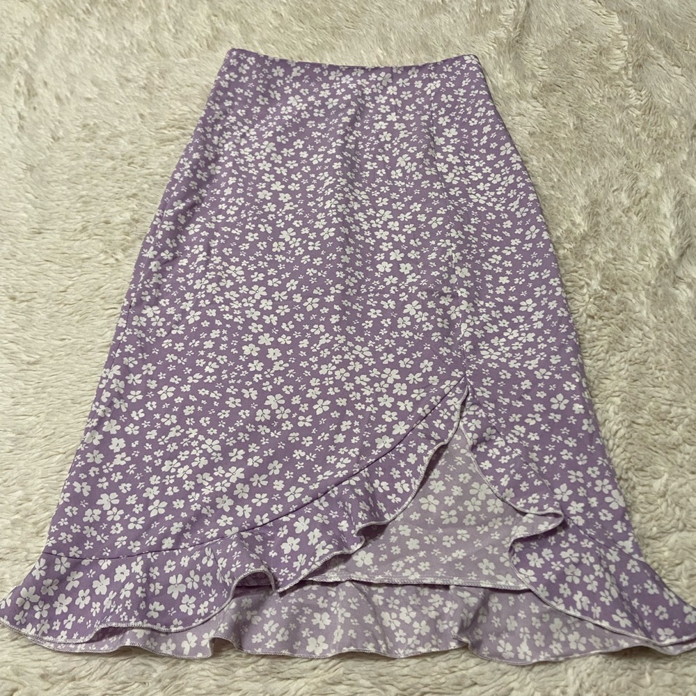 Pastel Purple Ditsy Floral Midi Skirt